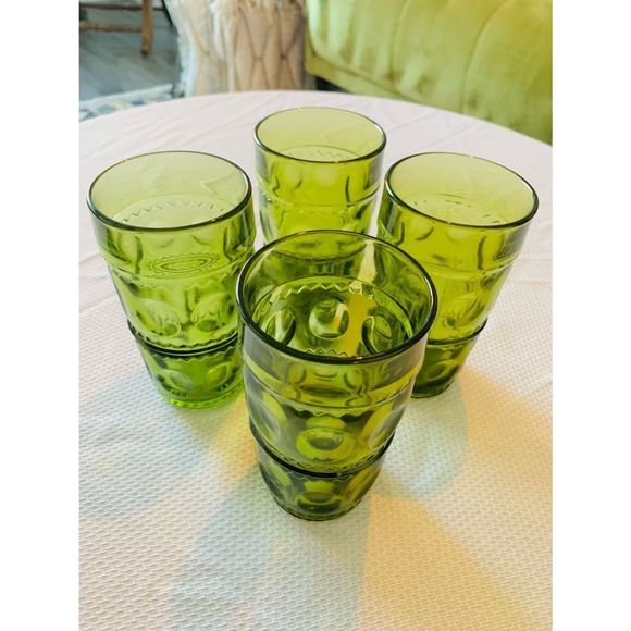 Vintage Uranium-Green Glass Wear - Set of 4